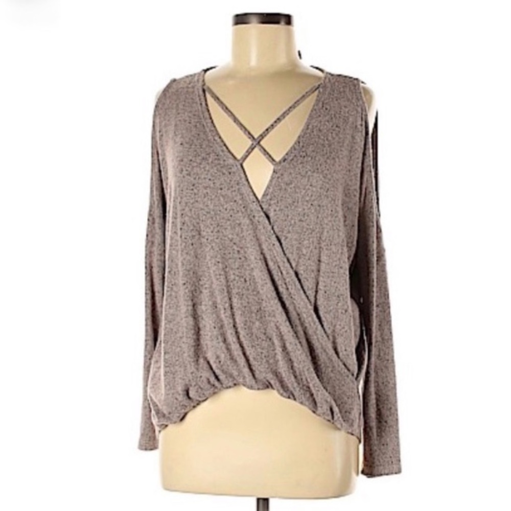 Marl knit long sleeve cold shoulder sweater